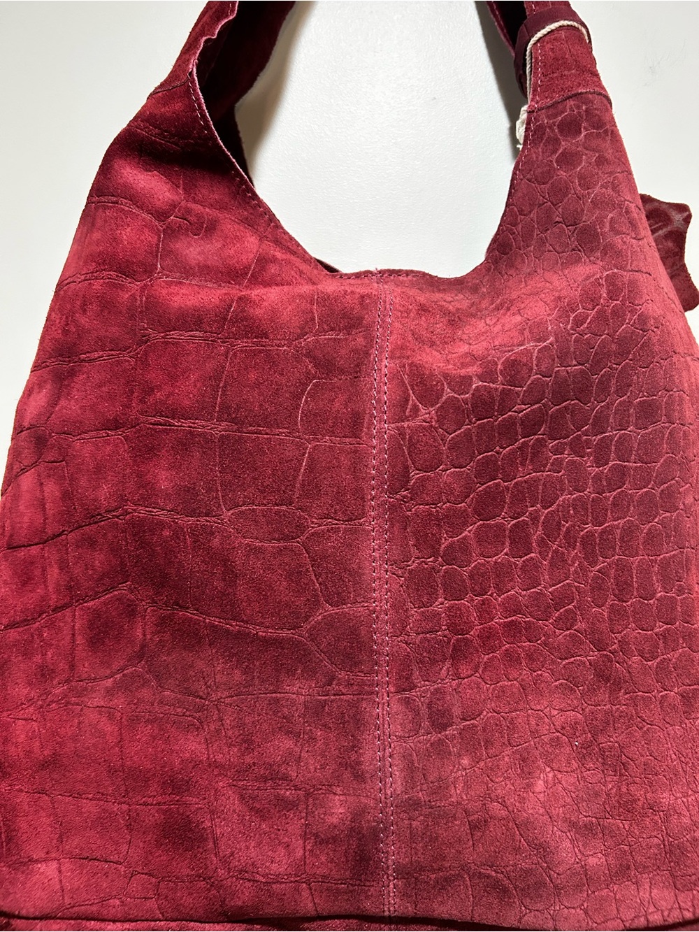 Haute Hippie Wine Red Croc-Embossed Suede Hobo Shoulder Bag - Picture 5 of 11